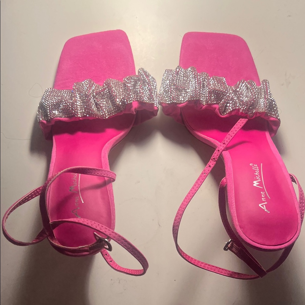 Anne Michelle Fuchsia Sandals with Metallic Ruffle